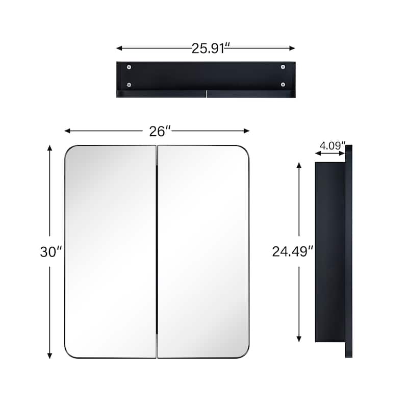 TEHOME Double Door Recessed & Surface Mount Rectangle Bathroom Medicine Cabinet with Mirror