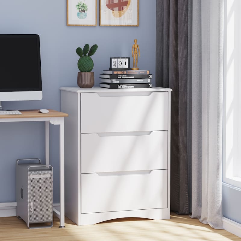 Wooden 3-Drawer Dresser for Bedroom，Bedside Nightstand，Modern Storage Chest Dresser in White
