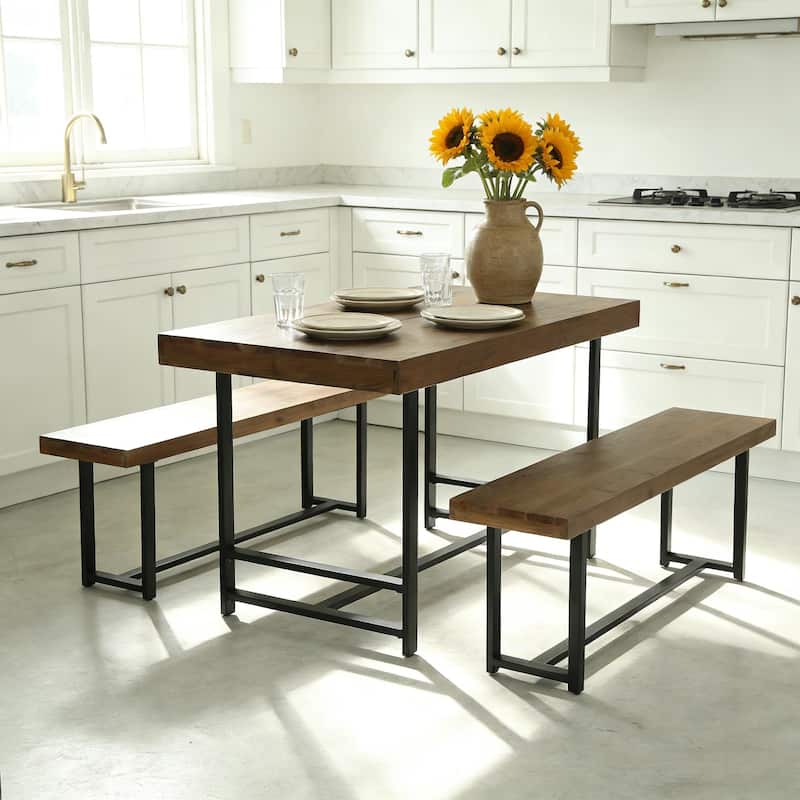 Rustic Rectangular Dining Table Set for 4 with 2 Chairs, Brown - N/A