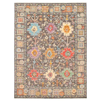 ECARPETGALLERY Hand-knotted Modern Oushak Dark Grey Wool Rug - 9' x 12'