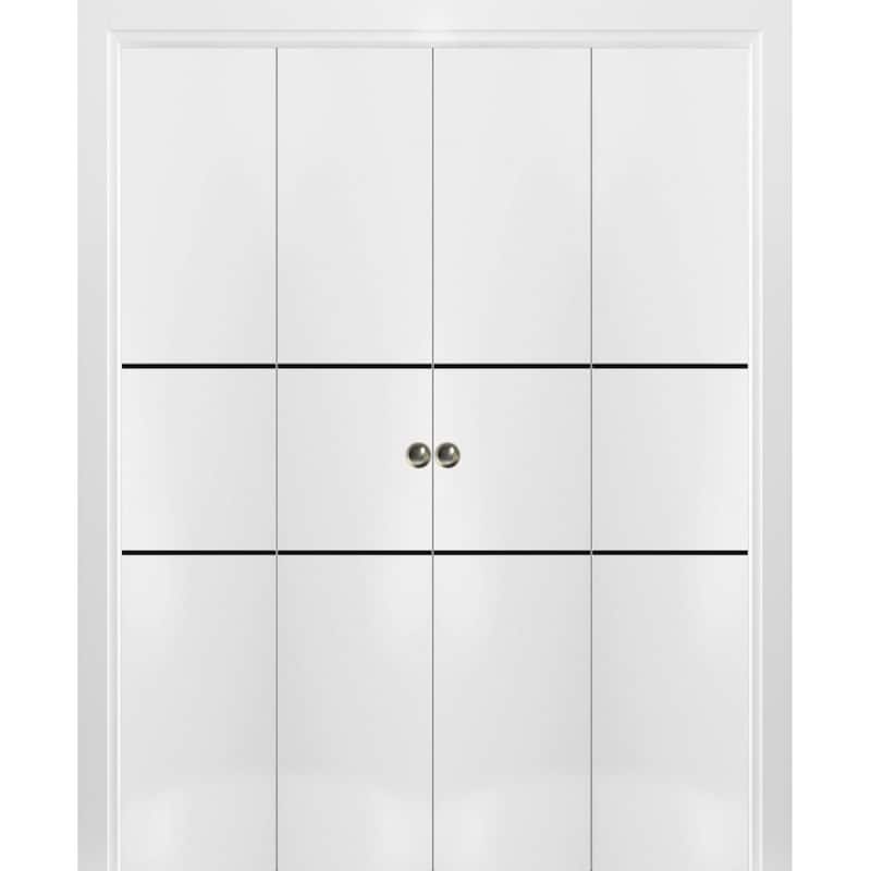 Double Bi-fold Doors Planum 0014 White Silk with Sturdy Tracks - White - 96" x 96" (4* 24x96)