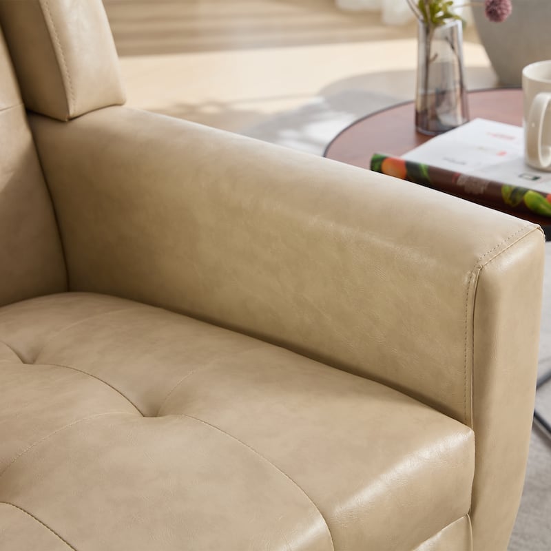 Khaki PU 29.53" Buttons Tufted Accent Chair with Black Legs