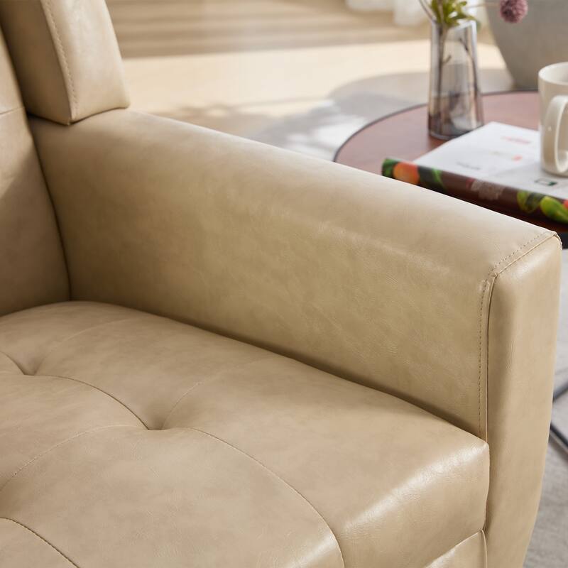 PU Ergonomic Accent Chair with Curved Back and Black Wood Legs, 250lb Capacity