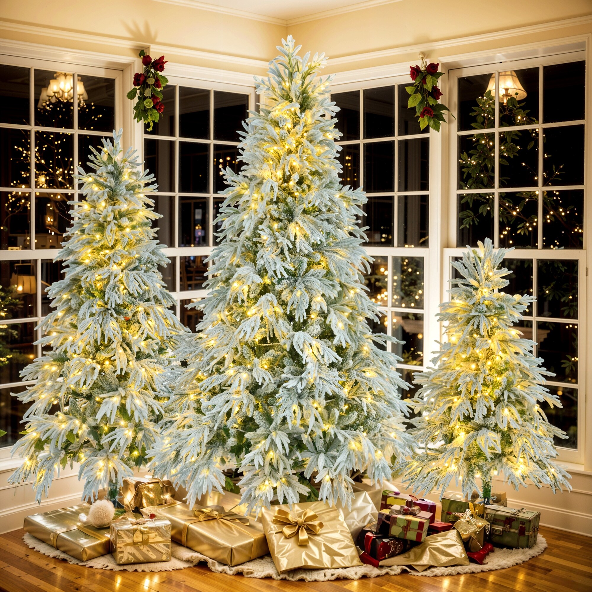Artificial Hinged Xmas Tree with 800 Warm-Yellow & Colorful LED