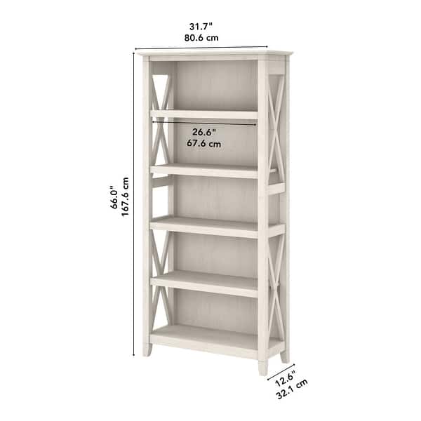 dimension image slide 13 of 15, Bush Furniture Key West Tall 5 Shelf Bookcase with Adjustable Shelves