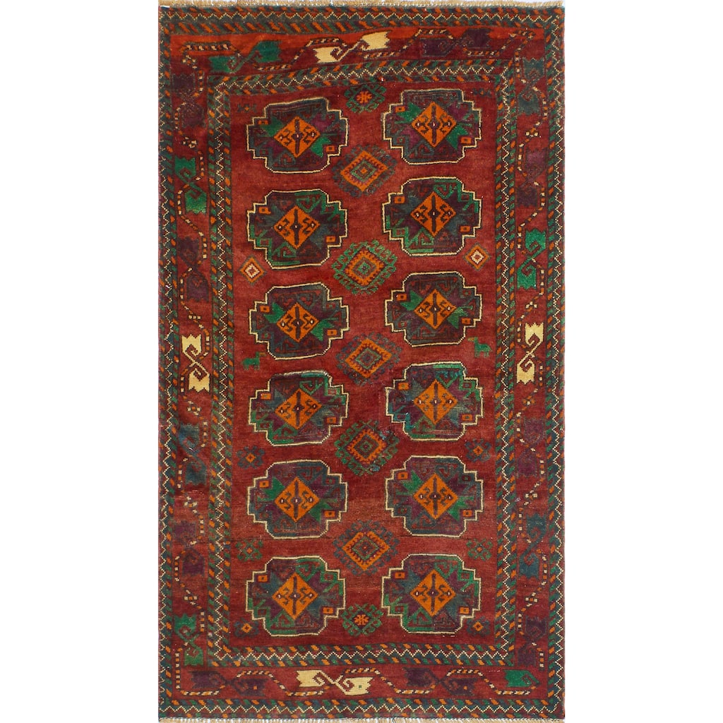 Fine Vintage Distressed Aldric Red/Green Runner - 3'4" x 5'10"