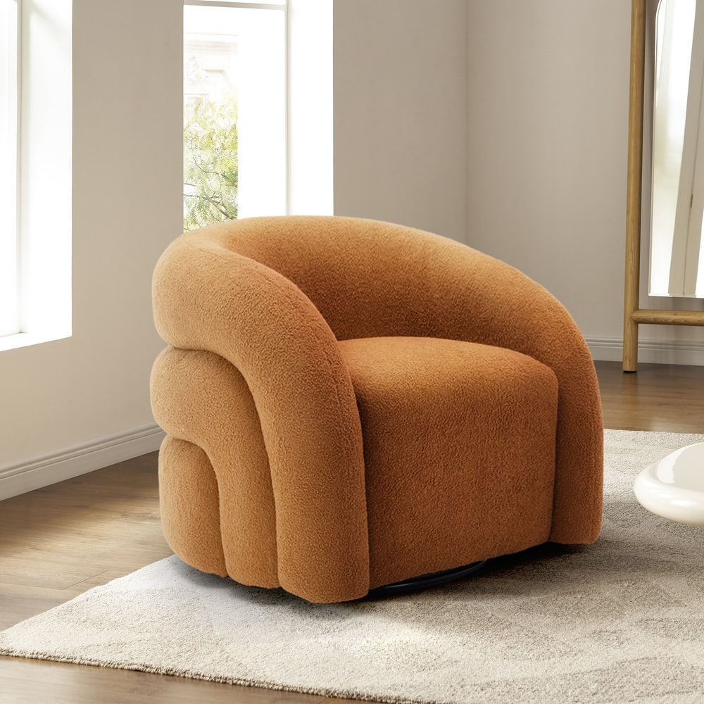 Modern Upholstered Swivel 360 degree Rotation Boucle Barrel Chair