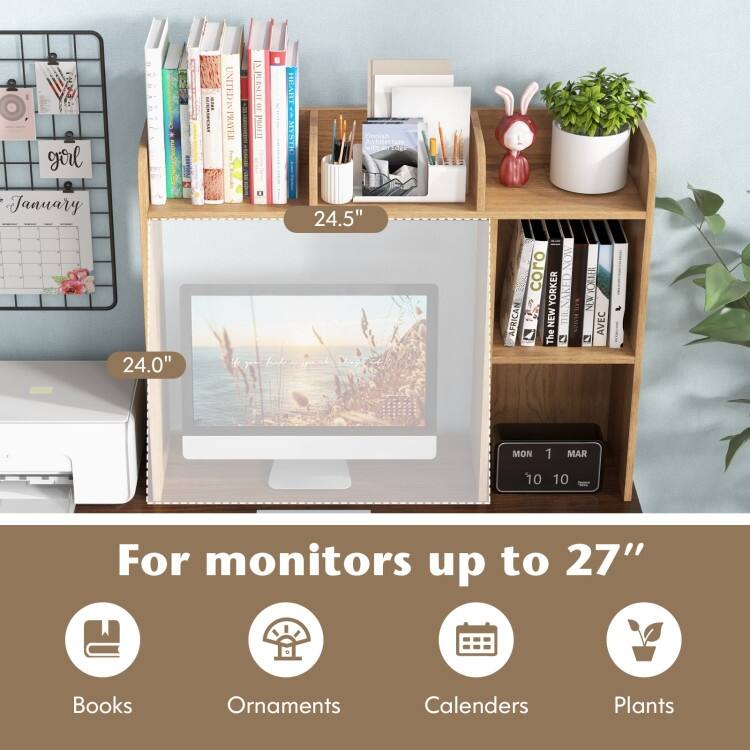 3-Tier Multipurpose Desk Bookshelf with 4 Shelves