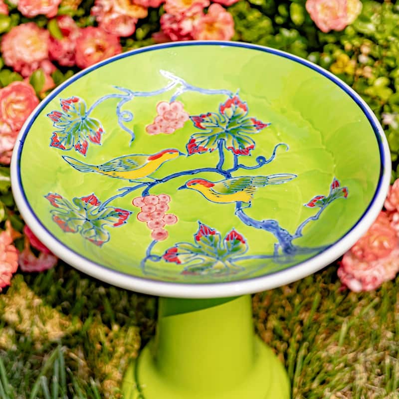 15 Inch Tall Porcelain Pedestal Birdbath - 13"x13"x15"