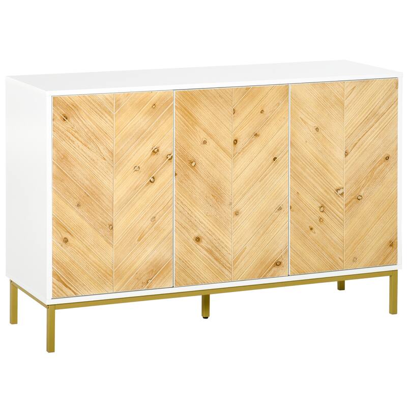 3 Door Sideboard Buffet Cabinet, Kitchen Cabinet, Coffee Bar Cabinet with Chevron Pattern, Adjustable Shelf and Metal Legs