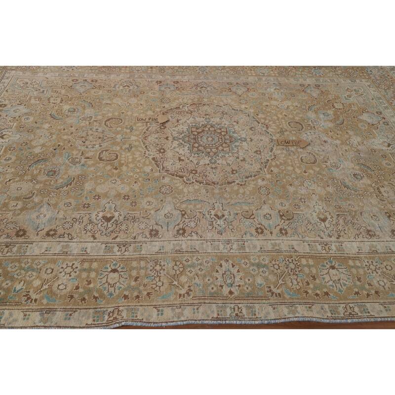 Hand Knotted Oriental 100% Wool Carpet Traditional Medallion Yellow & Gold Tabriz Area Rug - 9' 9'' X 6' 7''