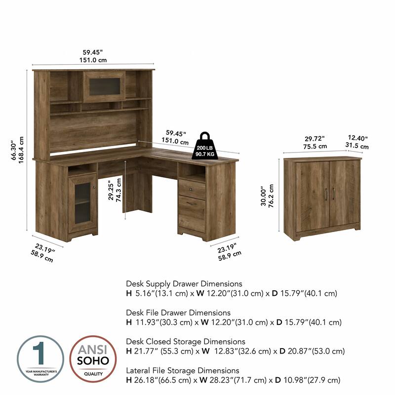 Cabot 60W L-Desk with Hutch and Storage Cabinet by Bush Furniture