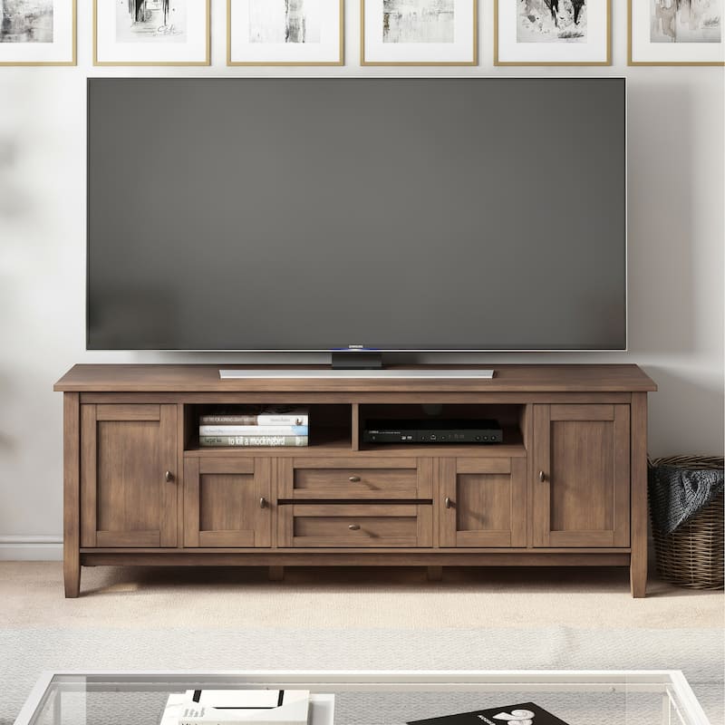 WYNDENHALL Norfolk SOLID WOOD 72 inch Wide TV Media Stand For TVs up to 80 inches - 72'' W x 17.5'' D x 26'' H - Rustic Natural Aged Brown
