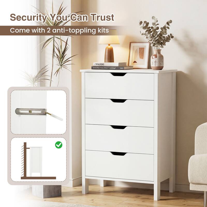 Gymax 4-Drawer Dresser Nightstand w/Handles Anti-Tipping Kits&Deep