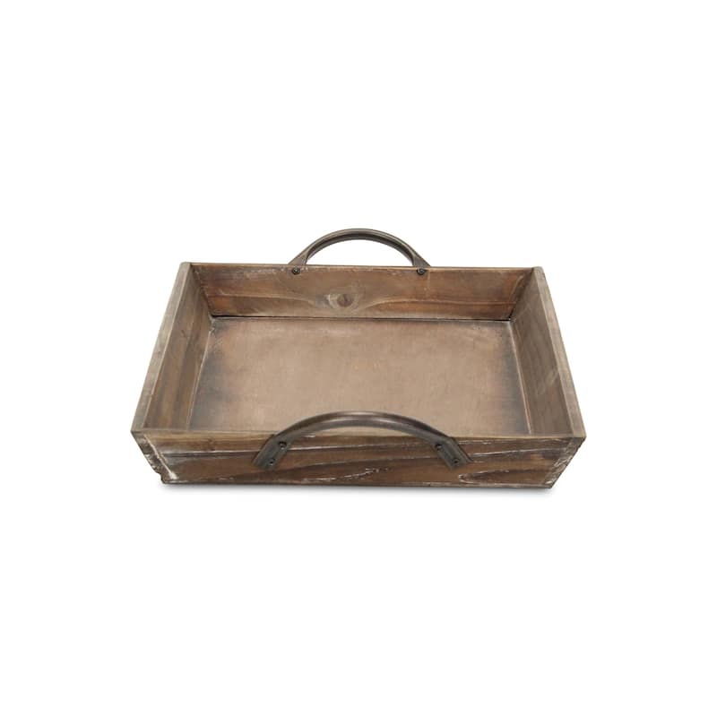 HomeRoots 19" Brown Wood Handmade Serving Tray With Handles