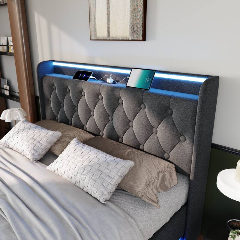 Upholstered Bed with LED Function and USB Charging
