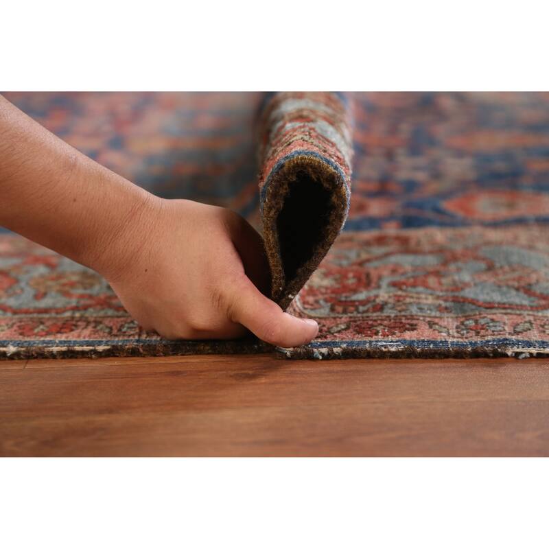 Hand Knotted Oriental 100% Wool Carpet Traditional Geometric Navy Blue & Blues Heriz (serapi) Area Rug - 9' 9'' X 7' 0''