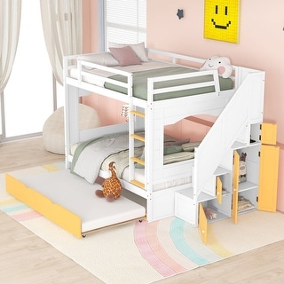 Solid Wood Full Over Full Bunk Bed with Trundle ,Stairs, Storage ...