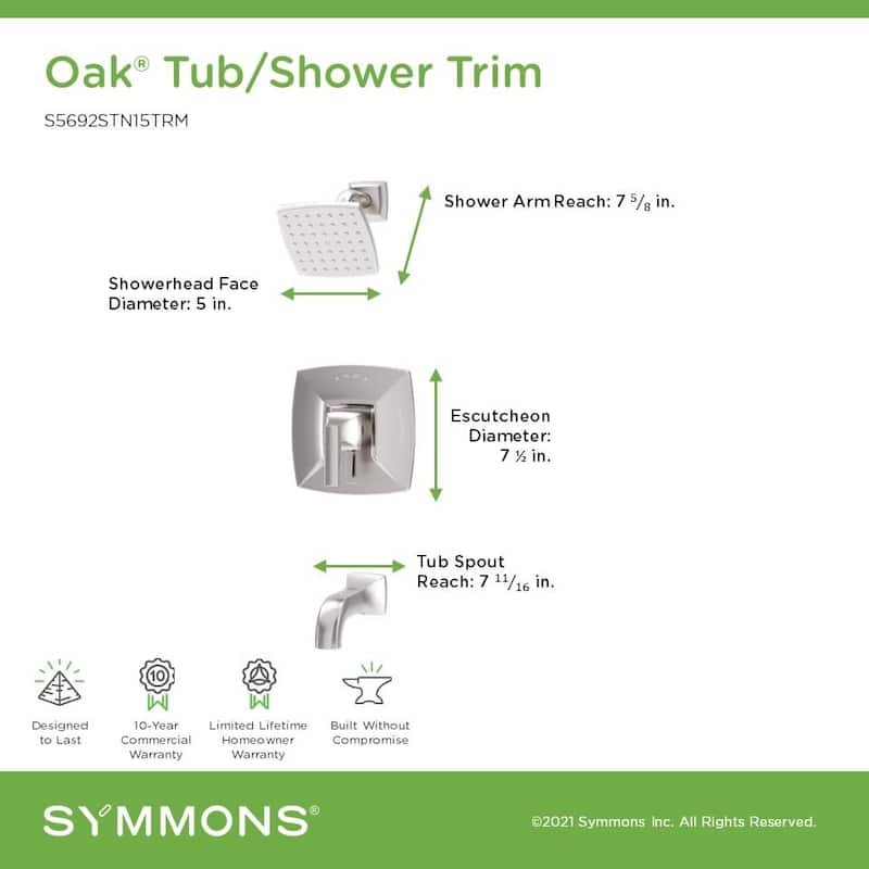 Symmons S569215TRM Oak Tub and Shower Trim Package with 1.5 GPM Single