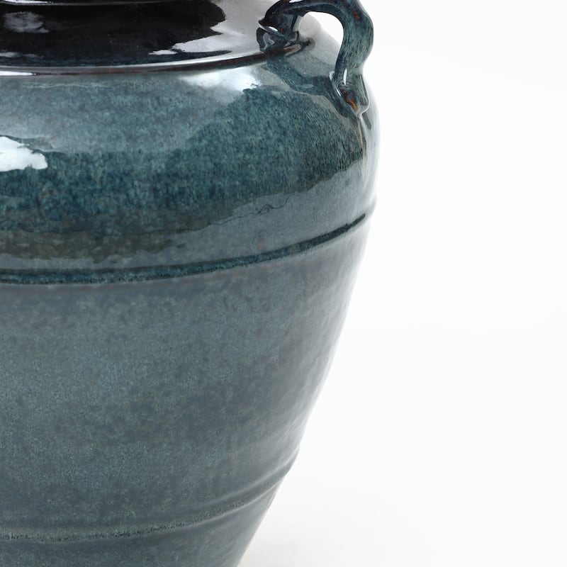 Rippled Blue with Brown Round Ceramic Vase, Home Decor Tabletop & Floor Accent