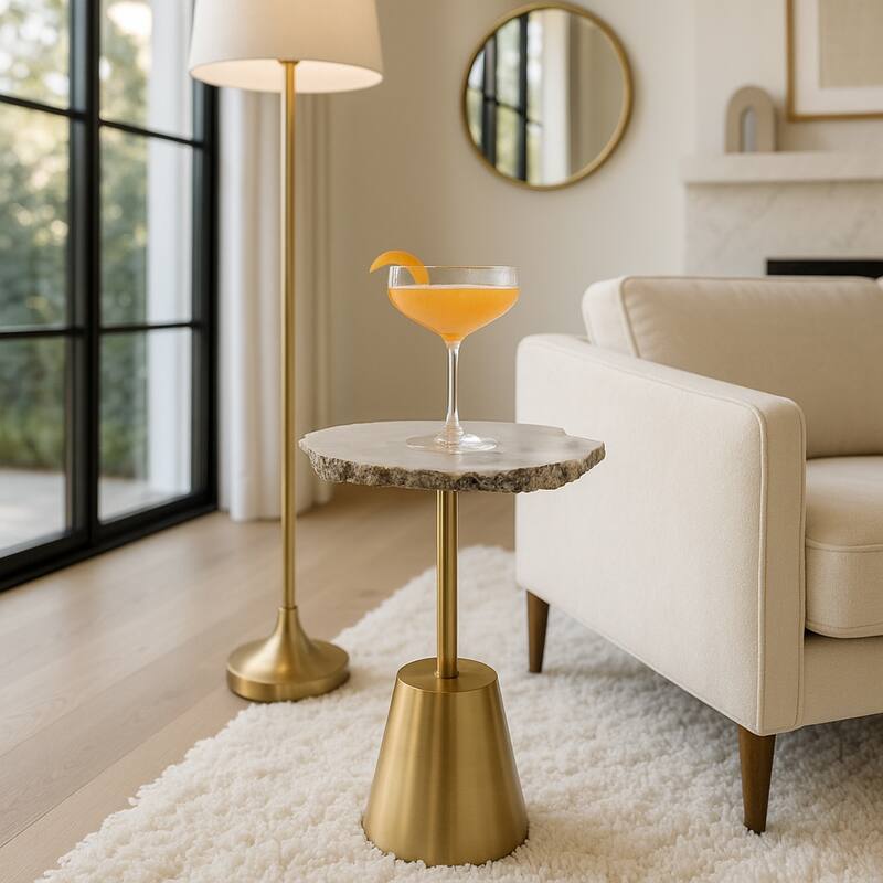 Freeform Agate Natural Edge Side Table with Metal Base
