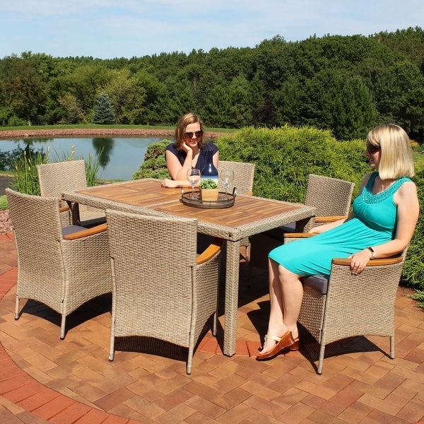 Shop Sunnydaze Foxford 7 Piece Outdoor Dining Patio Furniture Set With Cushions Overstock 31953659