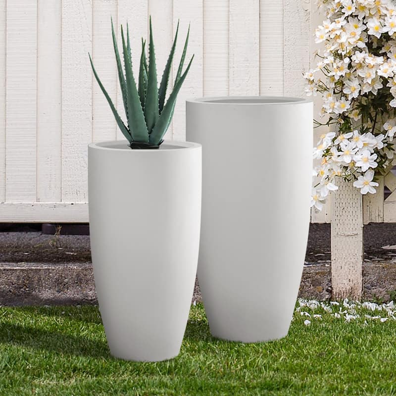 Kante 31.4" and 23.6"H Weathered Finish Concrete Tall Planters (Set of 2), Large Outdoor Indoor