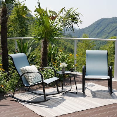 3-Piece Metal Outdoor Patio Bistro Rocking Chair Set, for Front Porch, Garden, Patio, Backyard