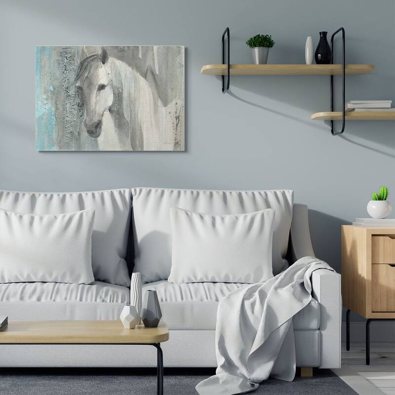 Stupell White Wild Horse Portrait Farm Animal Blue Grey Watercolor Canvas Wall Art