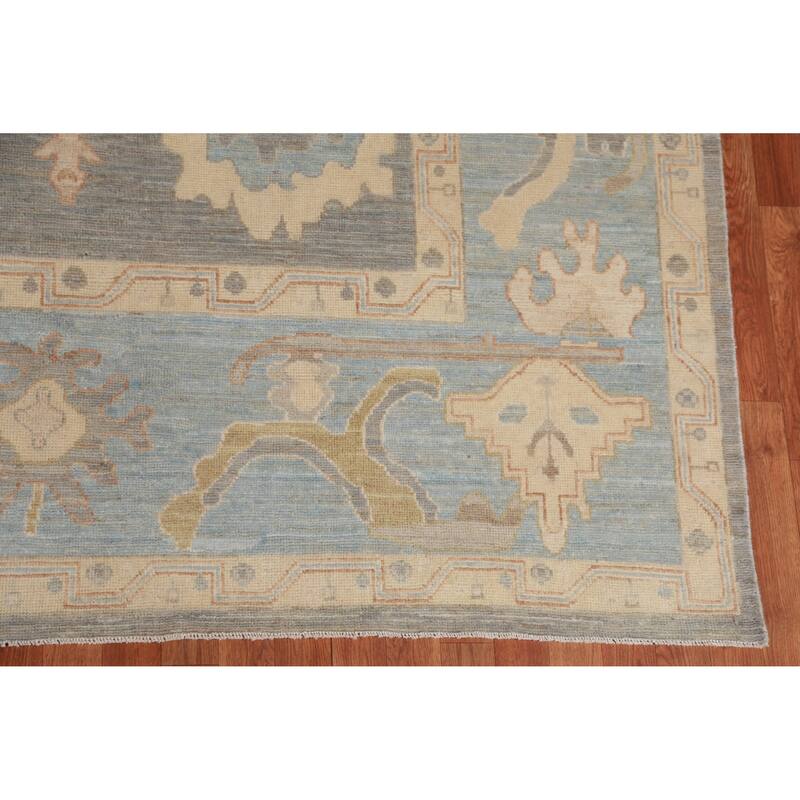 Hand Knotted Oriental 100% Wool Carpet Transitional All-Over Greys & Charcoal Oushak Area Rug - 12' 0'' X 8' 10''
