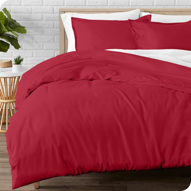 Bare Home Cotton Flannel Duvet Cover and Sham Set - Red - King