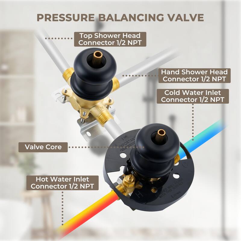 4-Spray Shower System with 8 in. Rainfall Shower Head, 3-Mode Handheld Shower, Pressure Balance Valve, and Adjustable Slide Bar