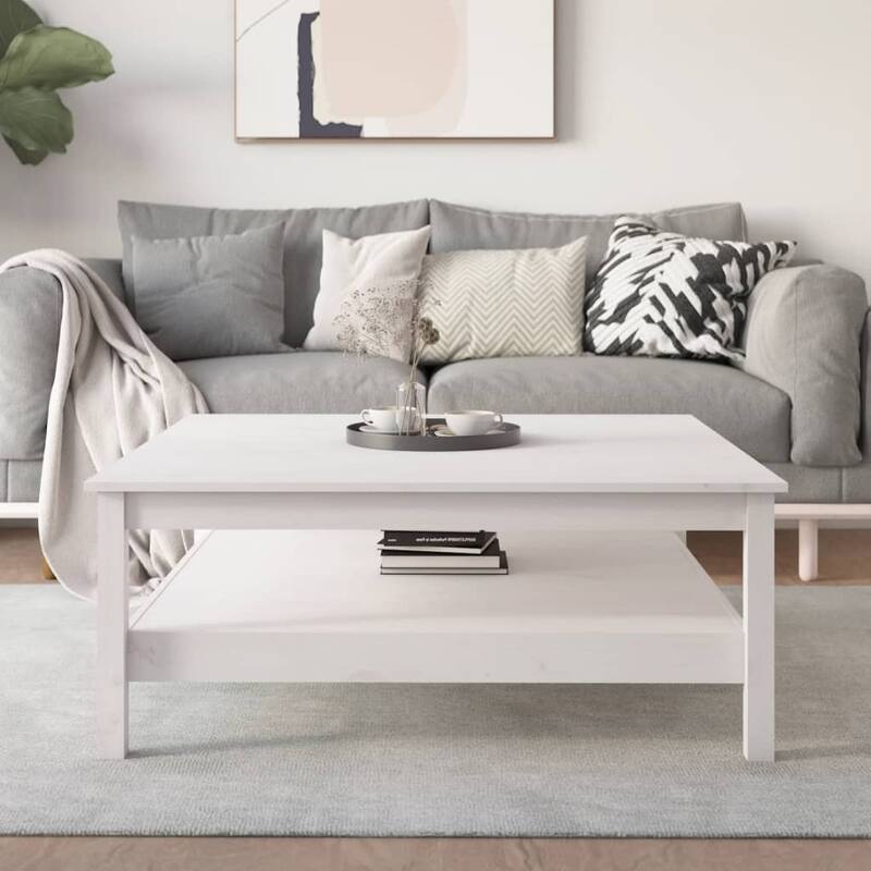 vidaXL Coffee Table Solid Pine Wood - White - 39.4 x 39.4 x 15.7