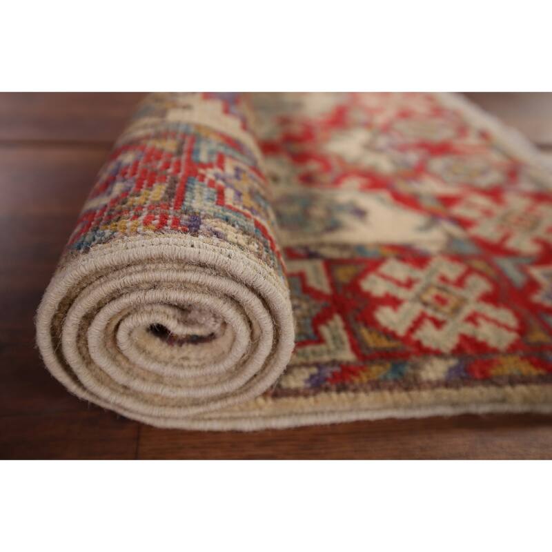 Geometric Kazak Oriental Foyer Rug Handmade Traditional Wool Carpet - 1'10" x 3'2"