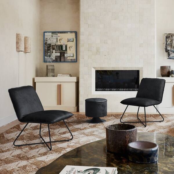 slide 1 of 40, Industrial Upholstery Push-Back Lounge Chairs & Ottoman Set (2 Chairs & 1 Ottoman) Distressed Black