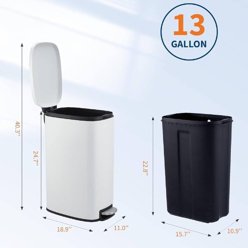13 Gallon/ 50 Liter Slim Stainless Steel Garbage Bin, Trash Can for Kitchen Bathroom
