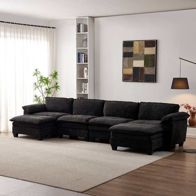 Roomfitters Large Modular 4-Seater Sofa with 2 Ottomans, U-Shaped Sectional Couch for Living Room