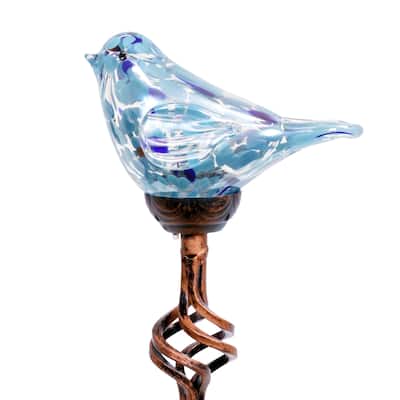 Exhart Solar Pearlized Hand Blown Glass Bird Garden Stake, 6 by 31 Inches
