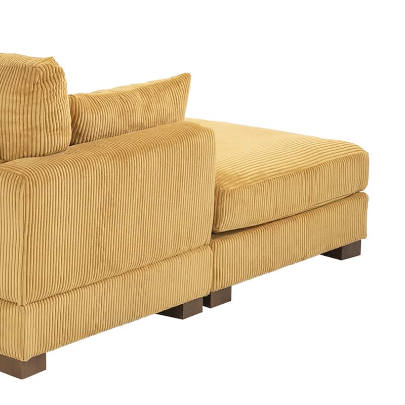 84'' L-Shaped Corduroy Comfy Couch Modular Sectional Sofa With Ottoman
