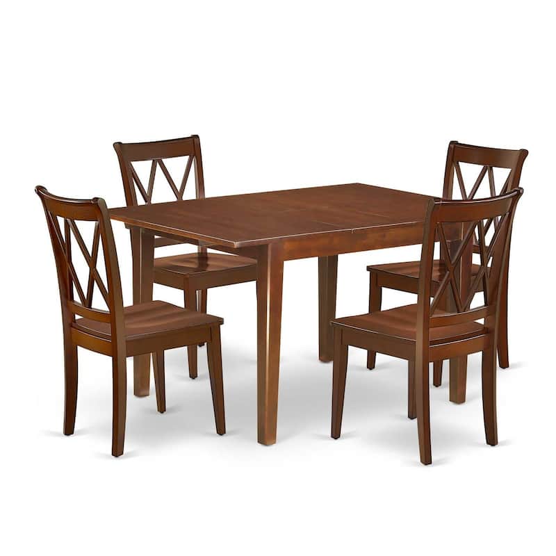HomeStock 5-Piece Rectangle Mahogany Finish Solid Wood Top Dining Table with 4 Chairs with Cross Back