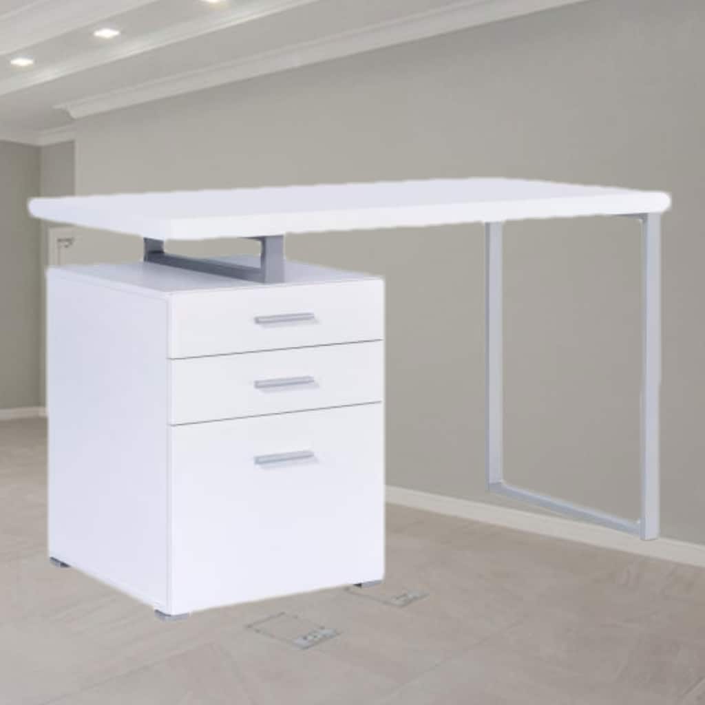 Contemporary Computer Desk with 3 Drawers, Filing Cabinet, and Deep Cappuccino Finish for Home Office or Study