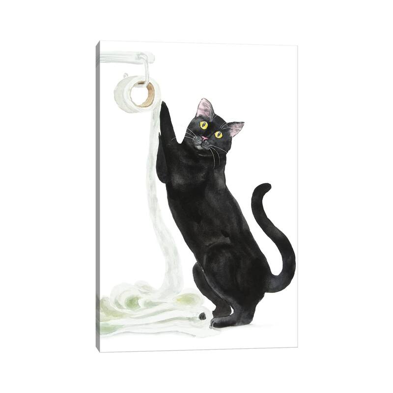 iCanvas "Black Cat And Toilet Paper" by Alexey Dmitrievich Shmyrov Canvas Print
