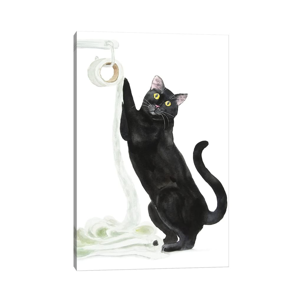 iCanvas "Black Cat And Toilet Paper" by Alexey Dmitrievich Shmyrov Canvas Print