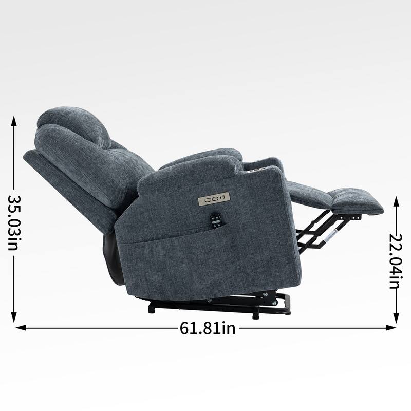 Chenille Power Lift Recliner Massage Chair: 8-Point Vibration Massage, Lumbar Heating, Dual USB Ports, Cup Holders