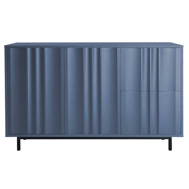 Modern Wave Pattern Storage Cabinet with 2 Doors, 2 Drawers and Adjustable Shelves