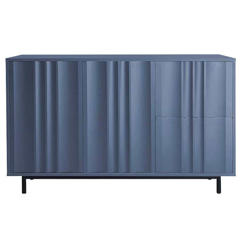 Storage Cabinet Entryway Cabinets with 2 Drawers and 2 Door Wave Pattern, Sideboard with Metal Legs and Adjustable Shelves