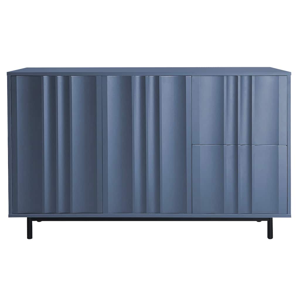 Wave Pattern Storage Cabinet with 2 Doors and 2 Drawers with Adjustable Shelves for Study, Entrance and Living Room