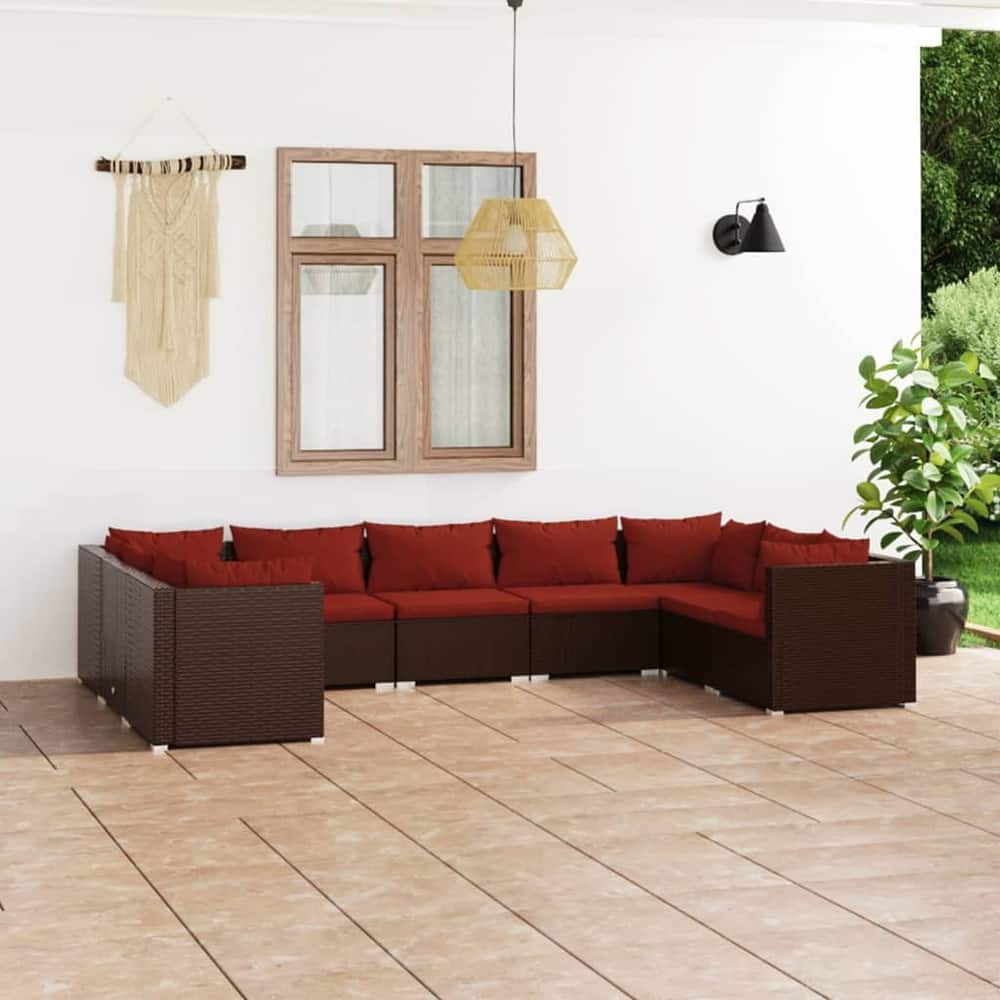 vidaXL Patio Lounge Set Outdoor Sectional Sofa Set Table Garden Poly Rattan - 27.6" x 27.6" x 23.8"