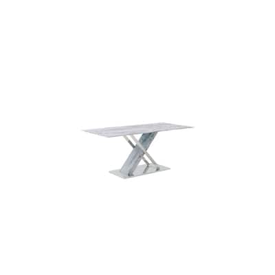Rectangular Glass Dining Table - Stainless Steel Base with Grey Finish, Elegant Seating for 6 - 59