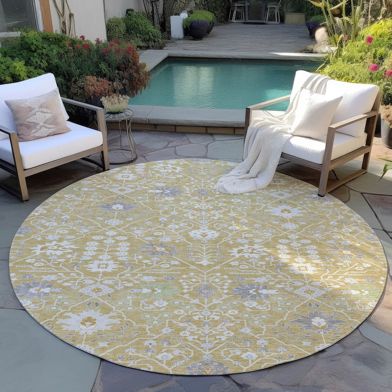 Machine Washable Indoor/ Outdoor Global Traditional Chantille Rug - Gold - 8' x 8'
